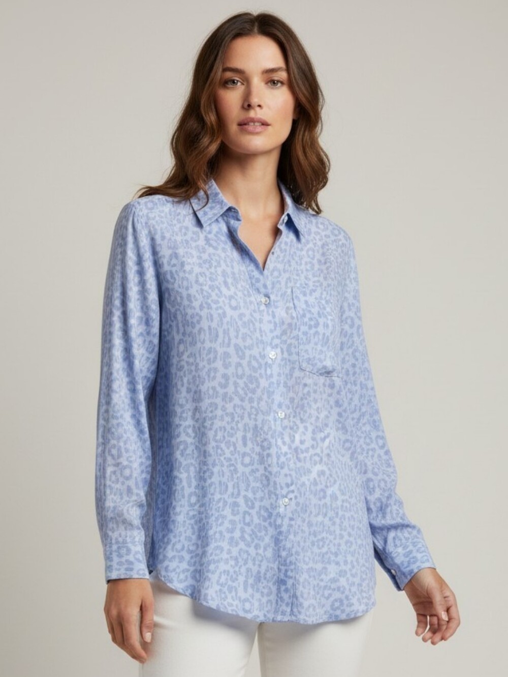 Rails Josephine Leopard Print Button-Up Shirt Blue & Light Blue XL